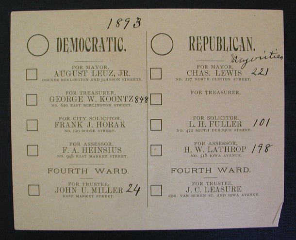 1893 Iowa City Ballot